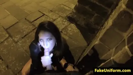 Flic baise une prostituée dans une rue nocturne